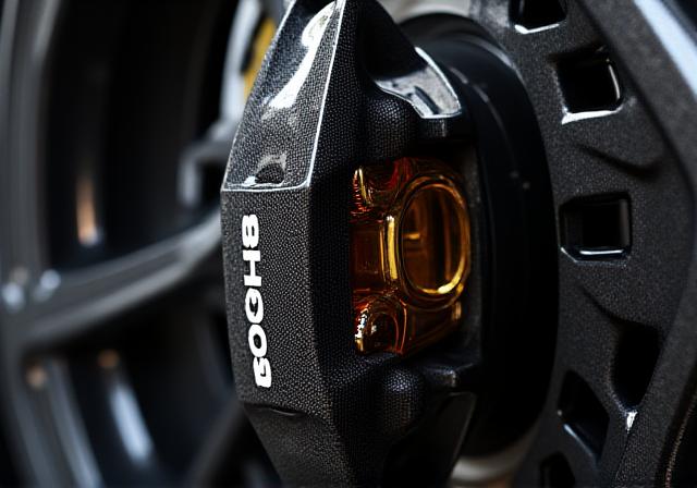 Dettaglio ravvicinato di un impianto frenante carboceramico ad alte prestazioni